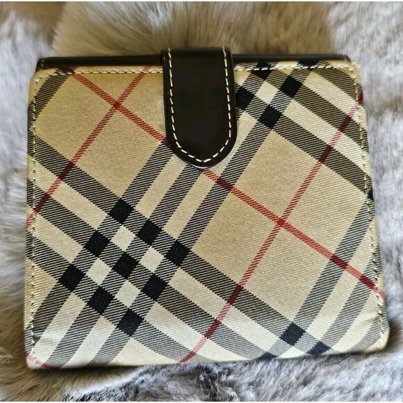 BURBERRY London Blue Label Nova Check Canvas Leather Small Bifold Compact Wallet - Picture 2 of 16